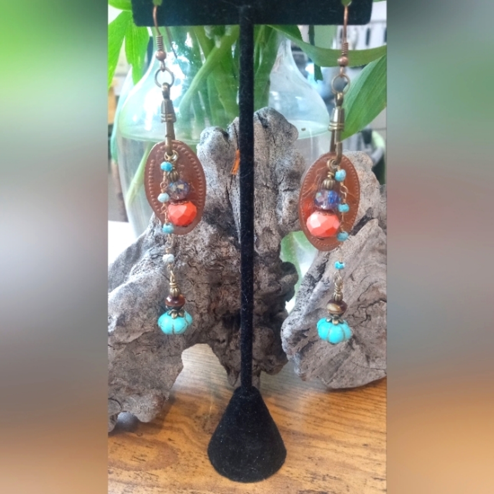 Earrings - Flattened Coin/Bead Dangle